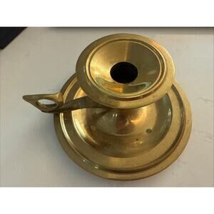 Vintage Brass Chamberstick Candle Stick Holder with Finger Loop Drip Tray Heavy